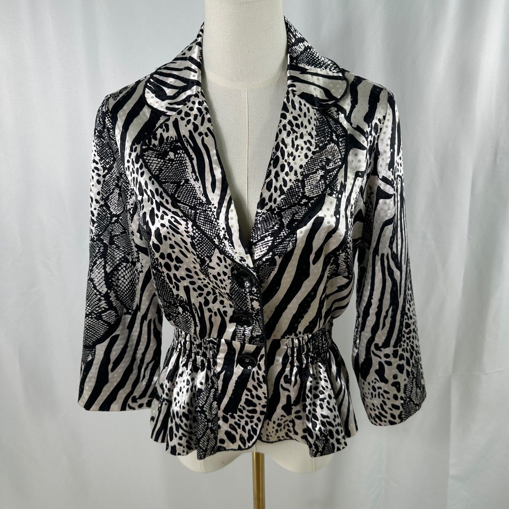 Joseph Ribkoff Patchwork Blazer 6 Leopard Zebra Snake Texture Sequin Jacket Glam